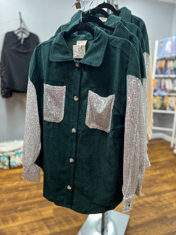 Hunter Green Sequin Shacket