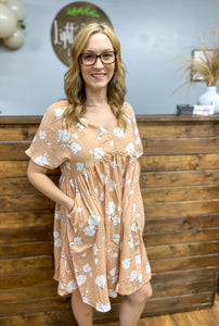 Tan Floral Dress