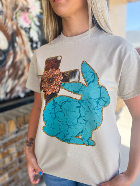 Turquoise Bunny Cross Tee