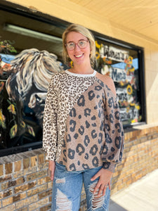 Leopard Color Block Sweater Top