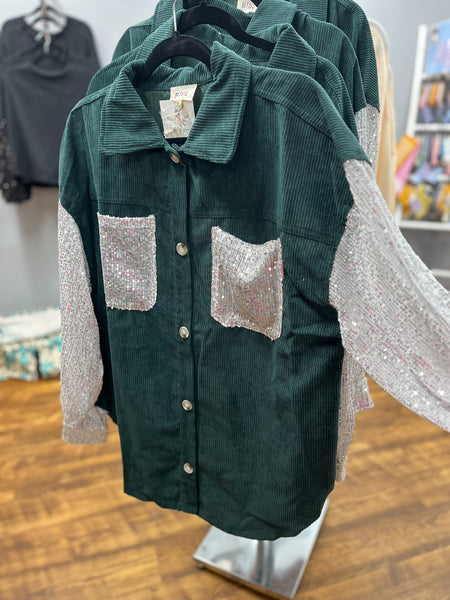 Hunter Green Sequin Shacket