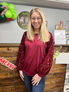 Red Sequin Long Sleeve Top