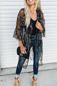 Gold Sequin Black Kimono