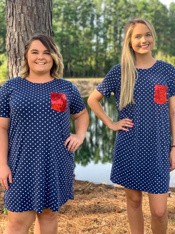 Polka Dot Red Sequin Pocket Dress