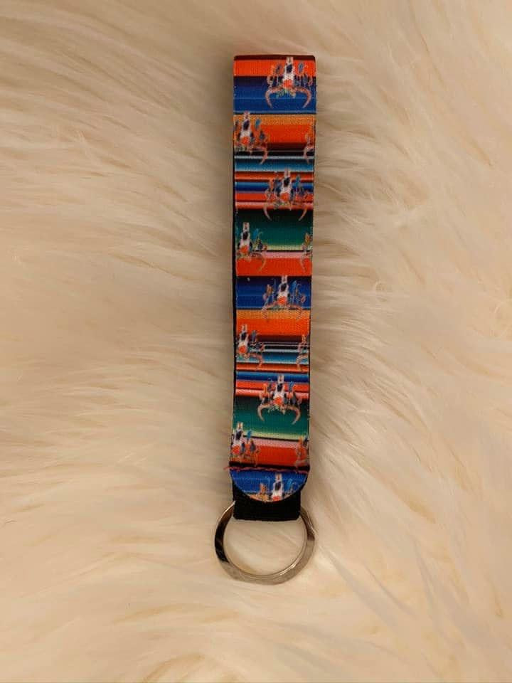 Serape Bull Skull Keyfob