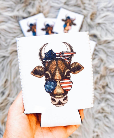 Patriotic Cow Koozie