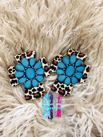 Leopard Concho Cross Earrings