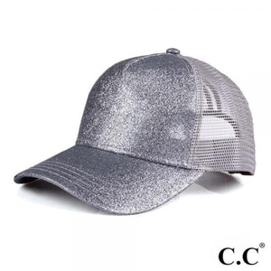 Grey Glitter CC Ponytail Cap