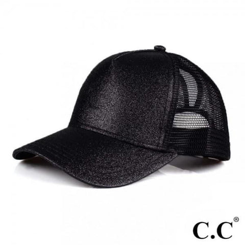 Black Glitter CC Ponytail Cap