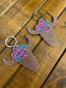 Bullskull With Roses Keychain