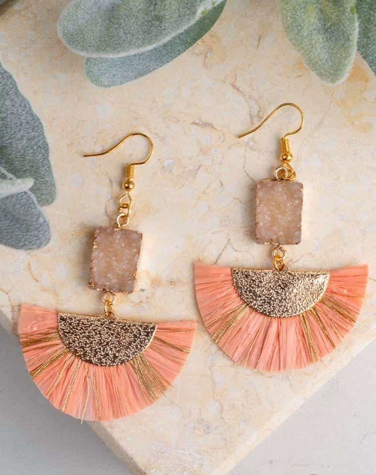 Peach Druzy Fan Earrings