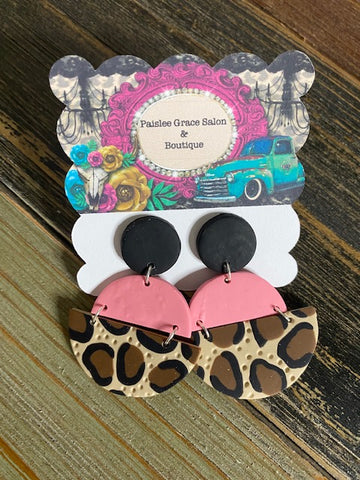 Pink Cheetah Cali Clay Earrings