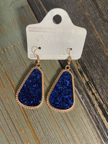 Blue Glitter Teardrop Earrings