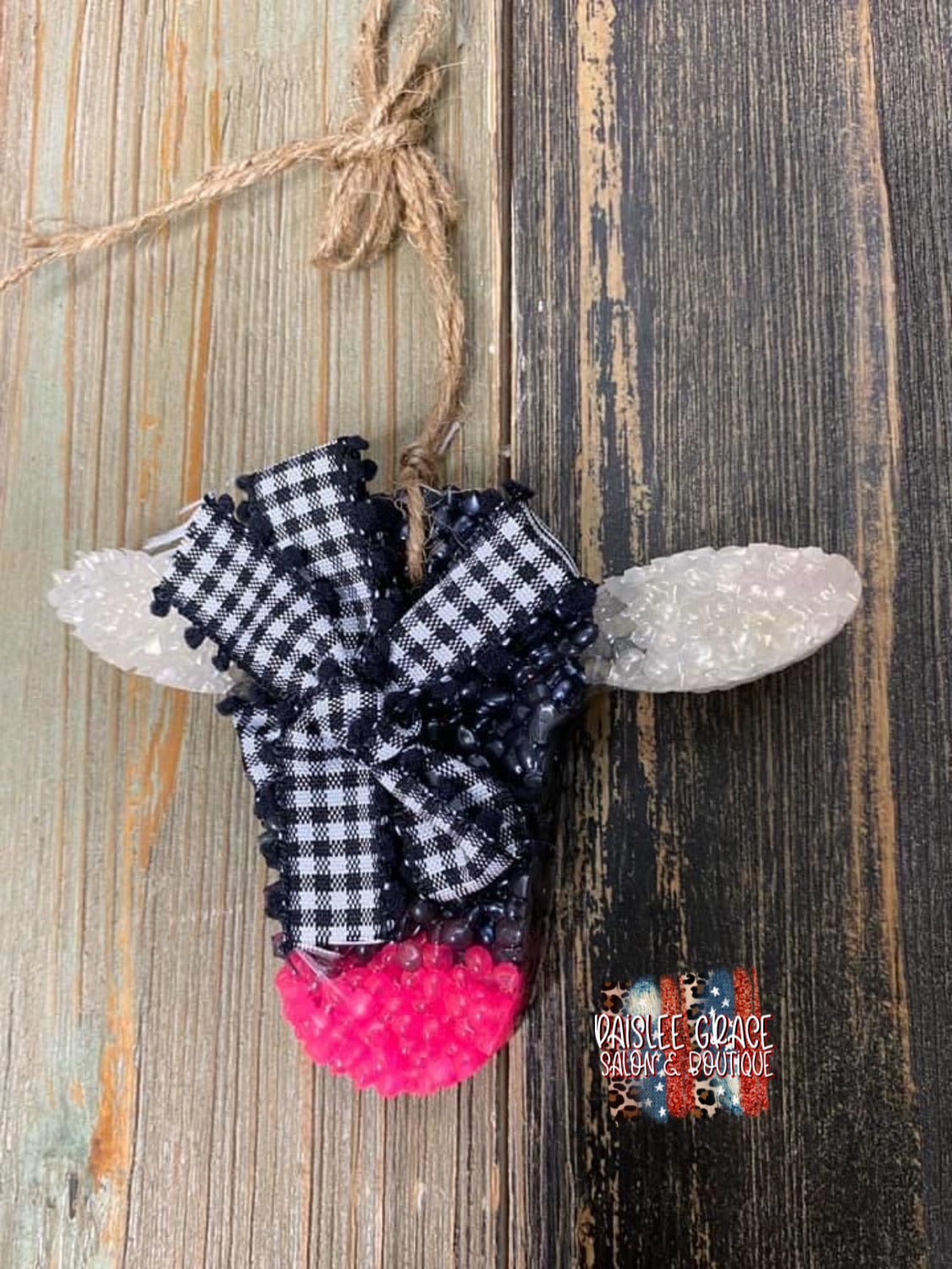 Pink Nose Cowhead Freshie With Buffalo Plaid Bow