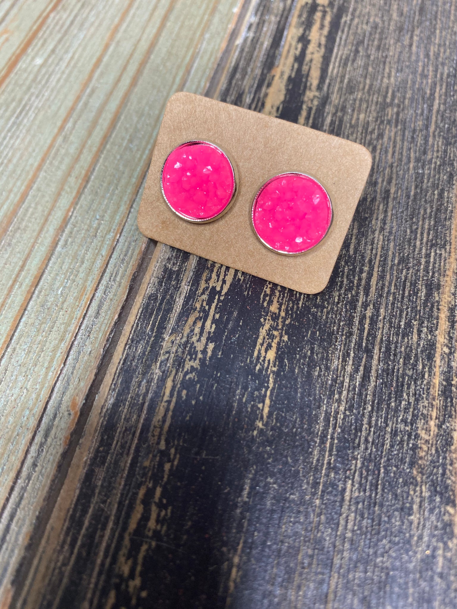 Neon Pink Druzy Studs