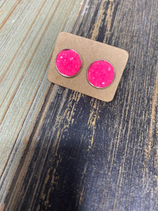 Neon Pink Druzy Studs