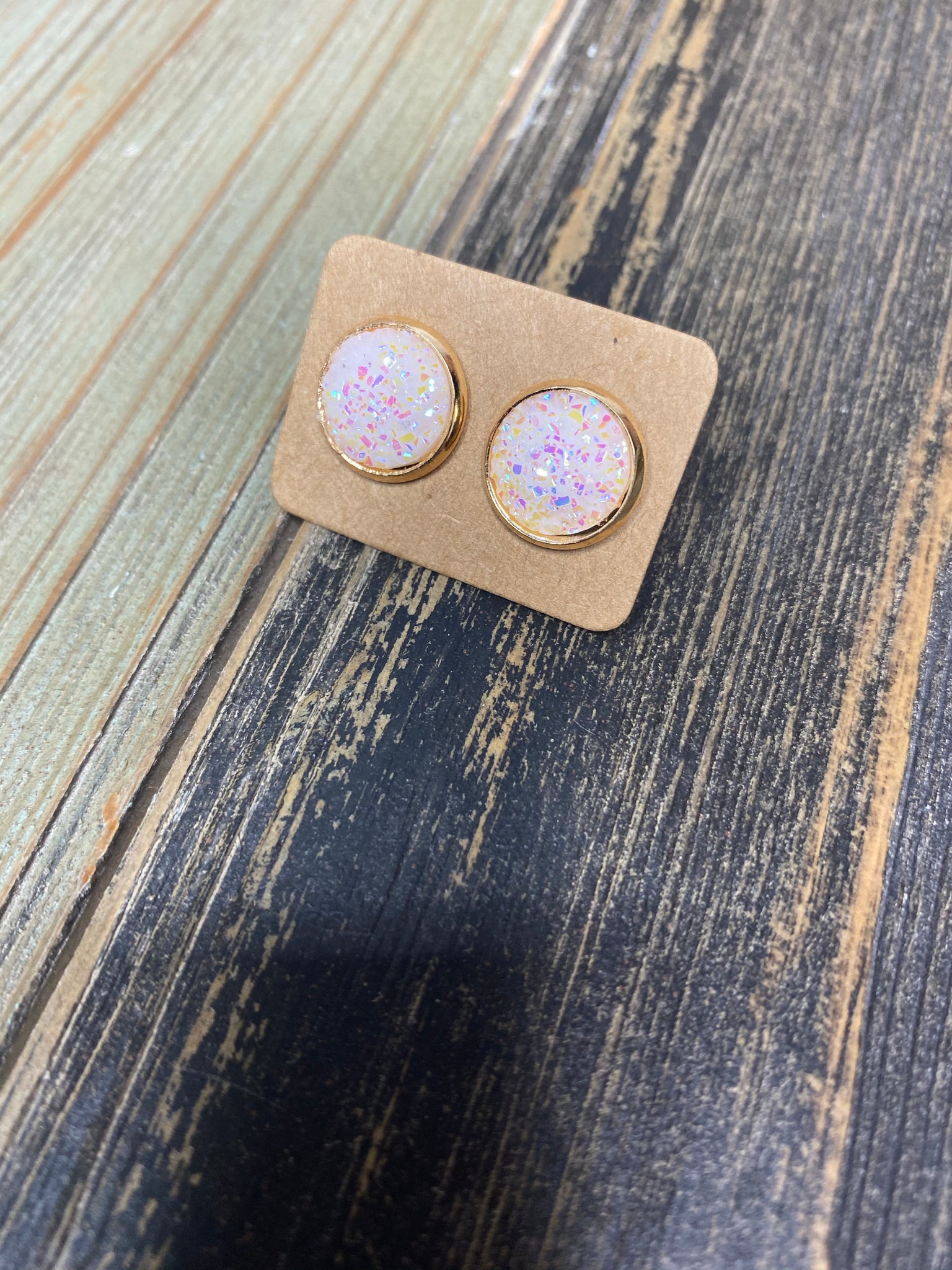 White Druzy Studs