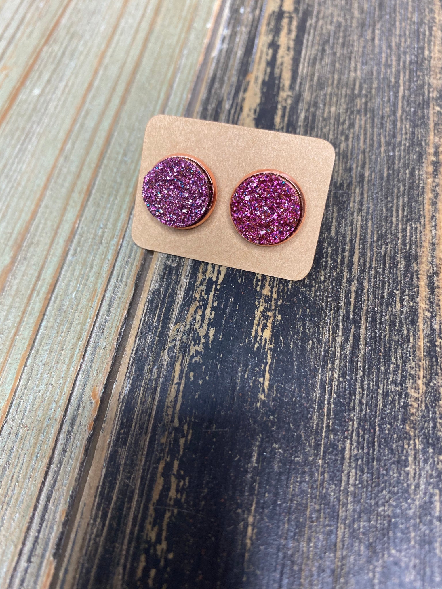 Magenta Druzy Studs