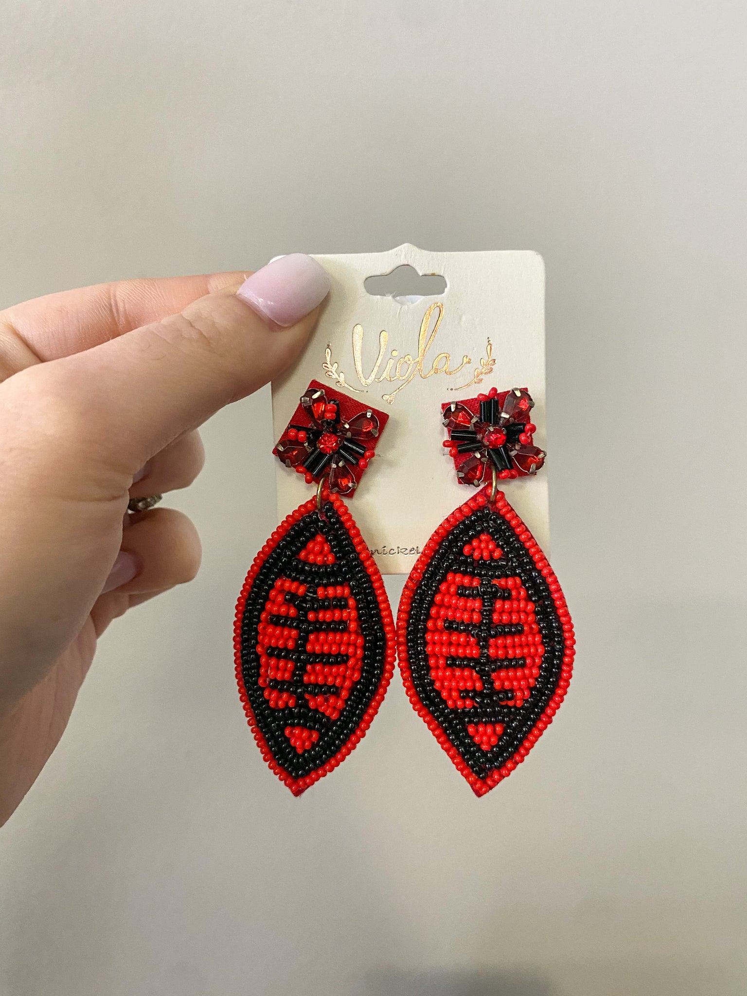 Red & Black Football Earrings