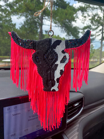 Cow Steer Skull Freshie w/ Fringe