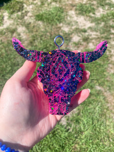 Black Glitter Pink Aztec Bull Car Freshie