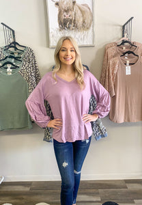 Lavender Balloon Sleeve Top