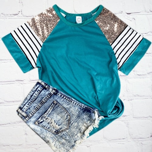 Teal Sequin Stripes Top