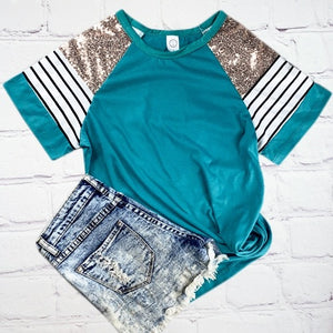 Teal Sequin Stripes Top