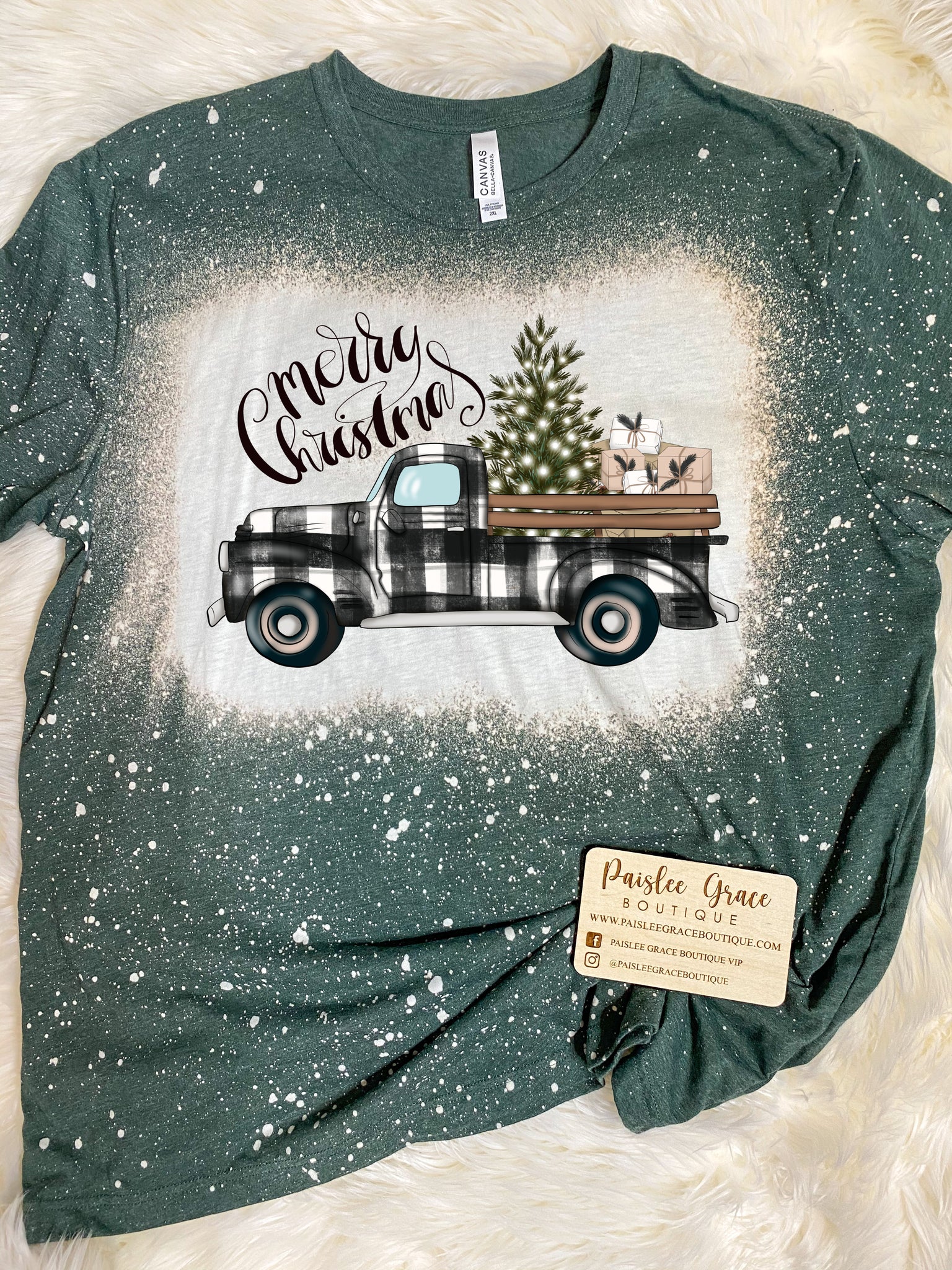 Merry Christmas Truck Bleached Tee