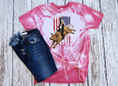 Trump Riding Bull Bleached Tee