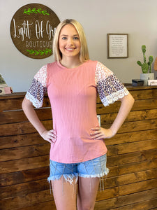 Blush Leopard Lace Sleeve Top