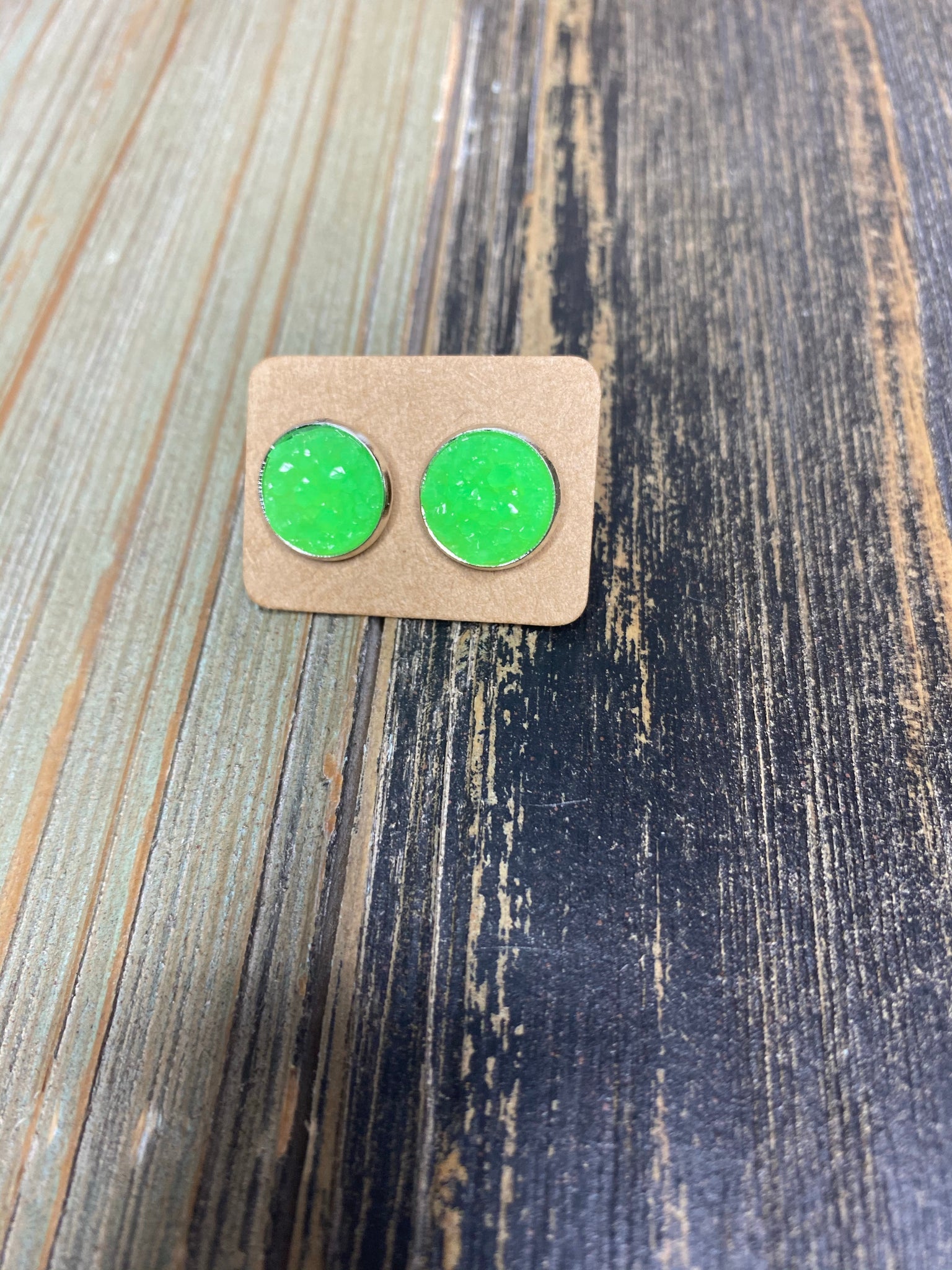 Neon Green Druzy Studs