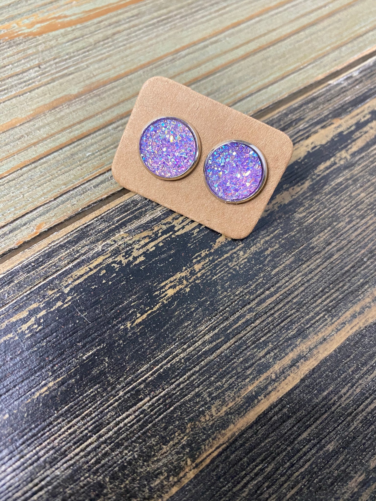 Lilac Druzy Studs