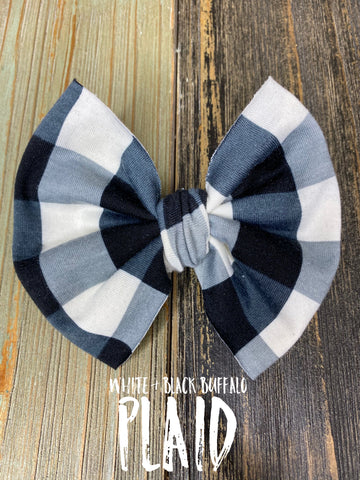 White & Black Buffalo Plaid Bow