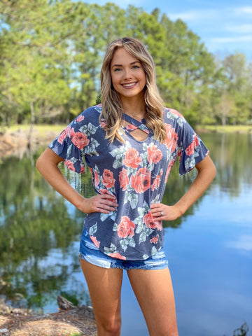 Criss Cross Floral Top