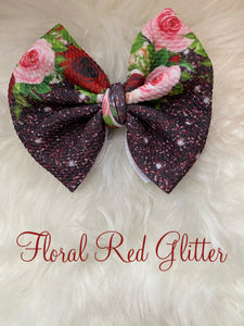 Floral Red Glitter Bow