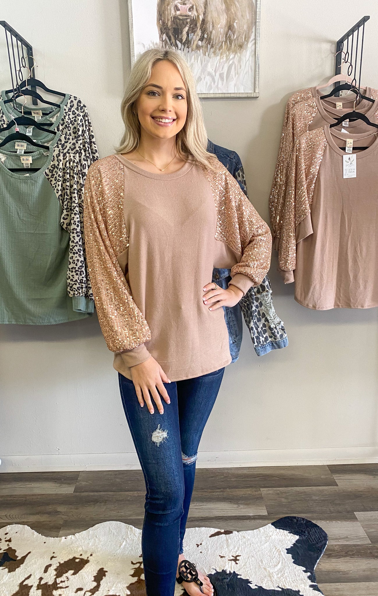 Taupe Sequin Top