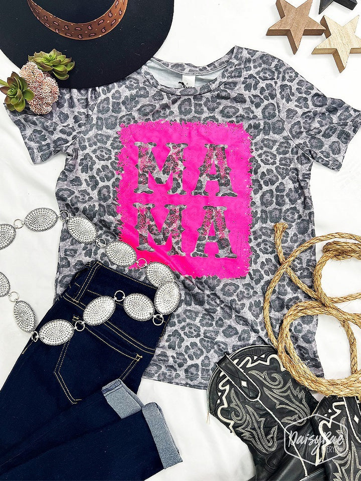 Neon Pink Mama Leopard Tee