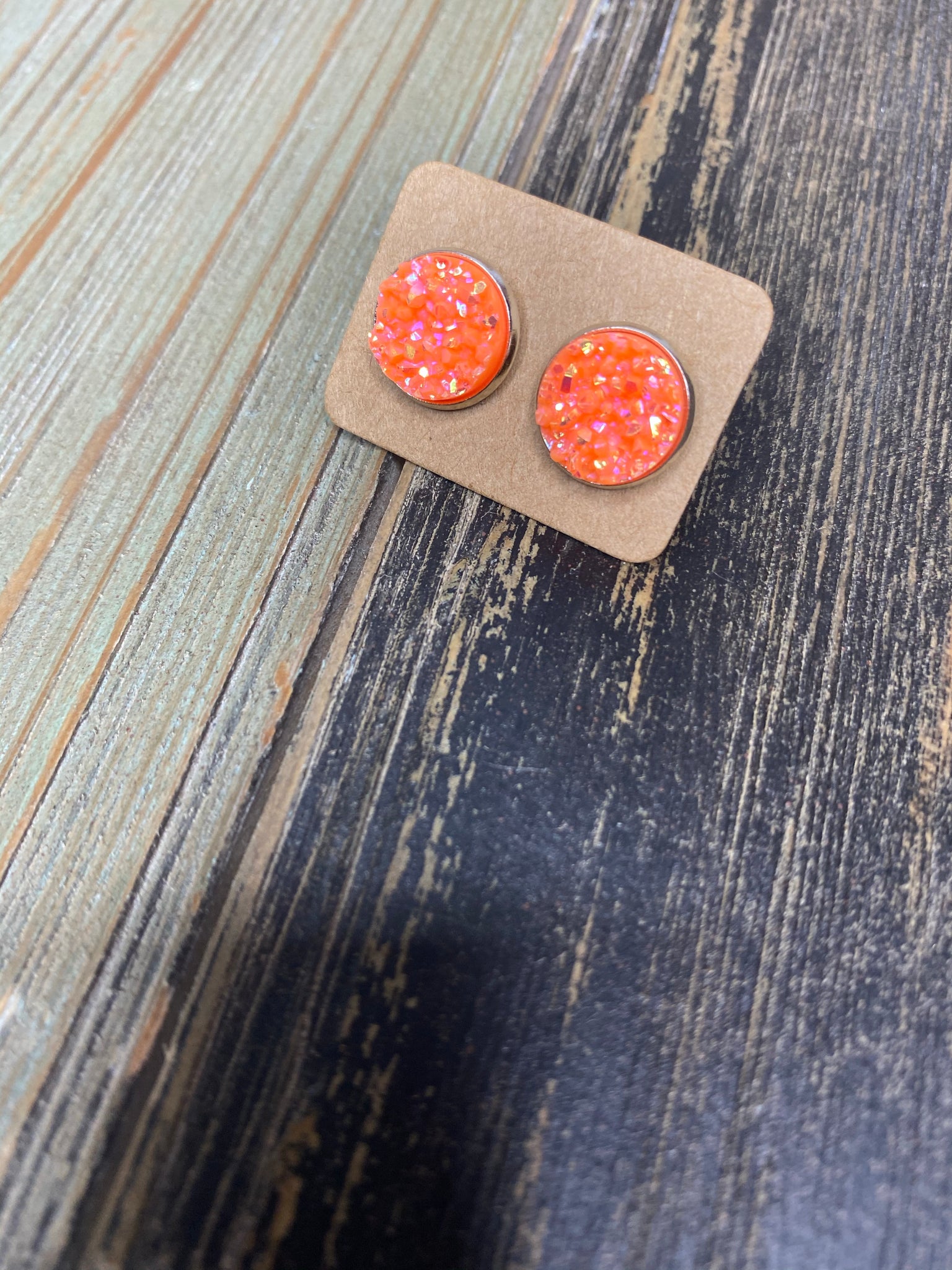 Neon Orange Druzy Studs