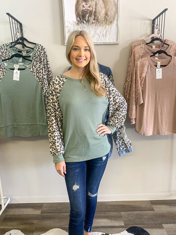 Sage Leopard Top