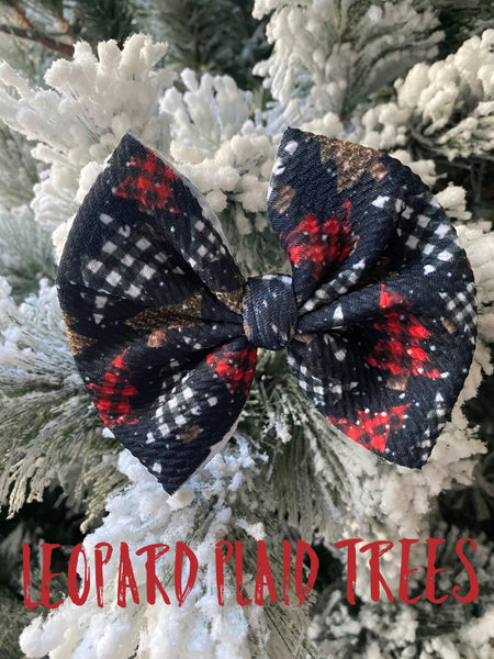 Leopard Plaid Trees Bow