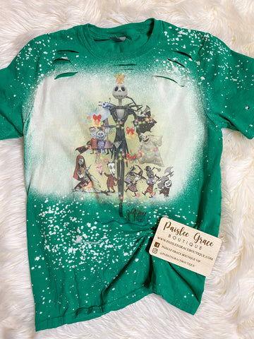 Nightmare Christmas Distressed Bleached Tee