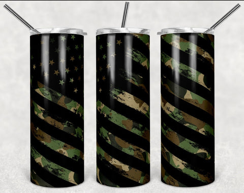 Distressed Camo Flag Tumbler