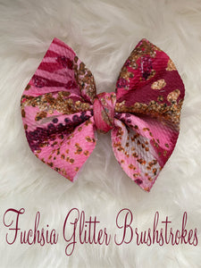 Fuchsia Glitter Brushstrokes Bow