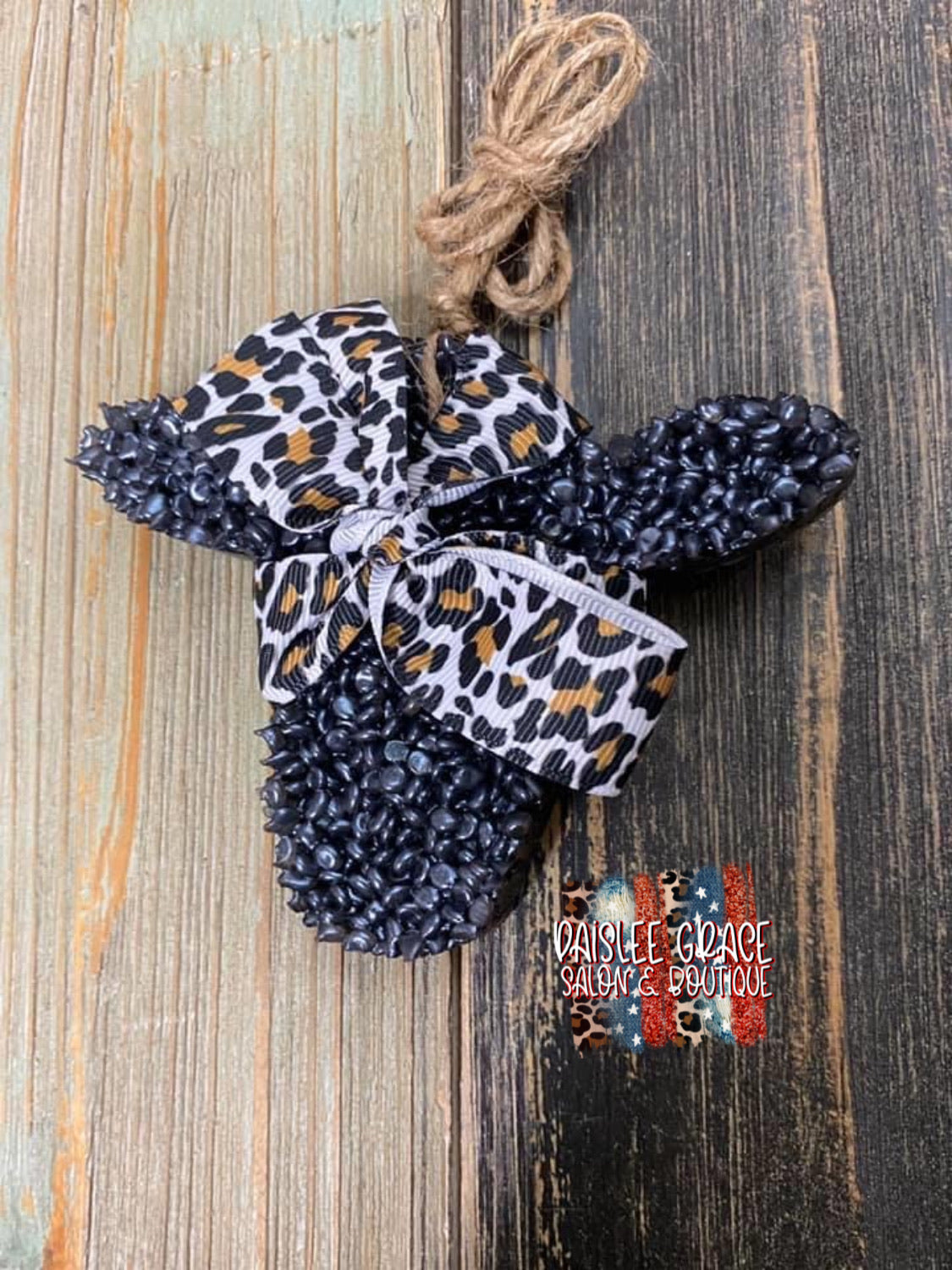 Black Cowhead Freshie With Leopard Bow