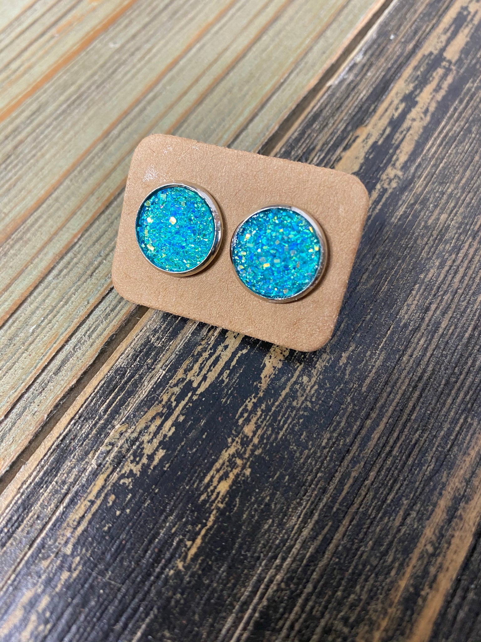 Peacock Blue Druzy Studs