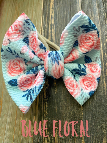 Blue Floral Bow