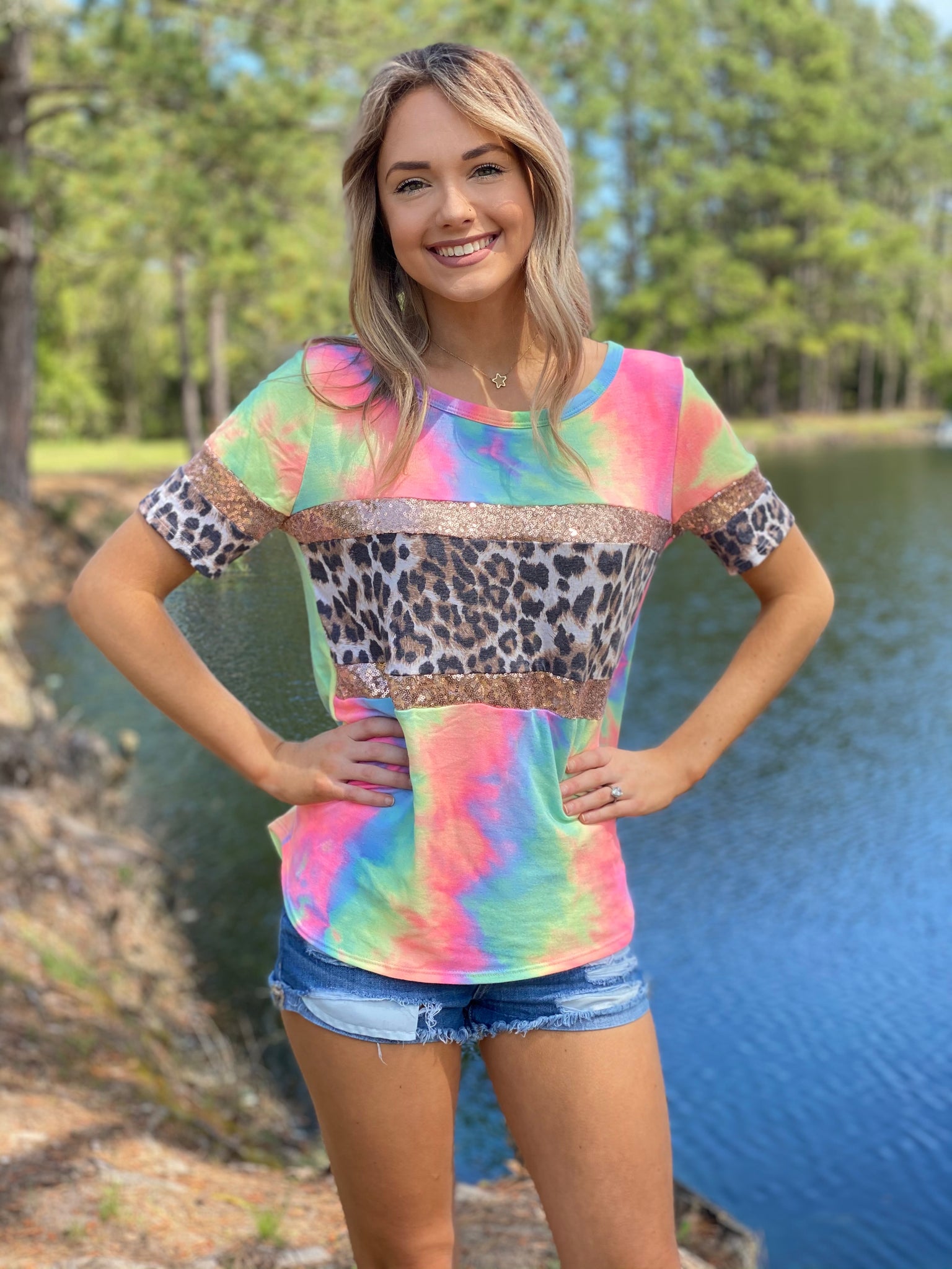 Tie Dye Sequin Leopard Top