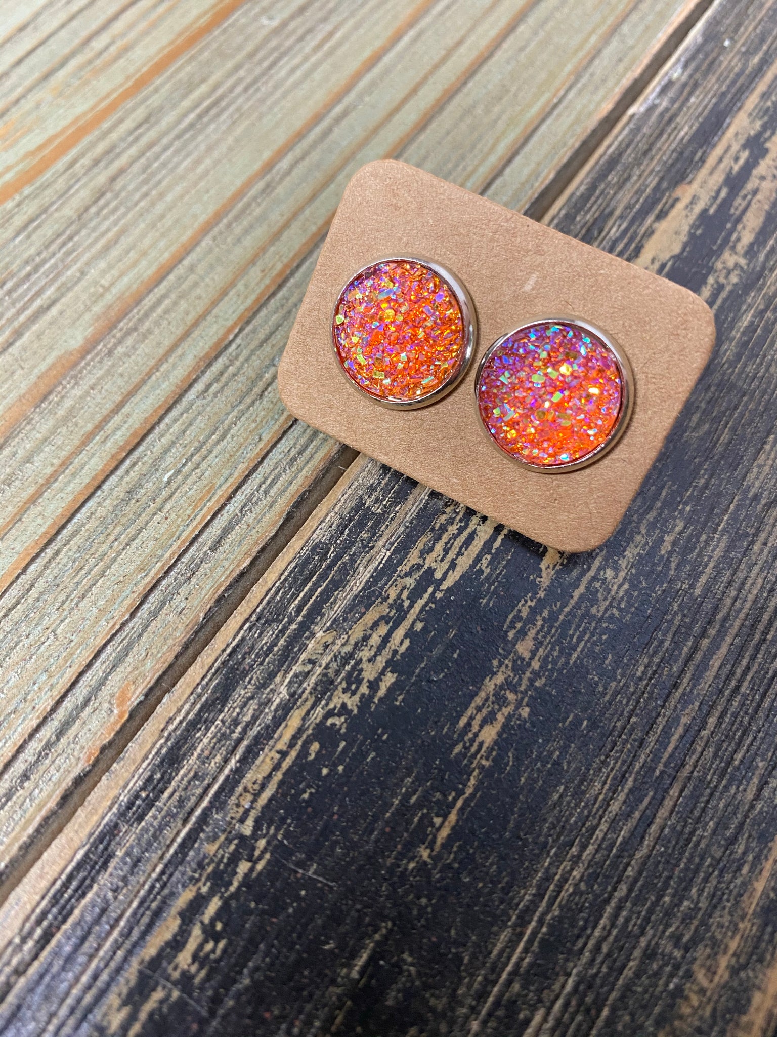 Orange Druzy Studs