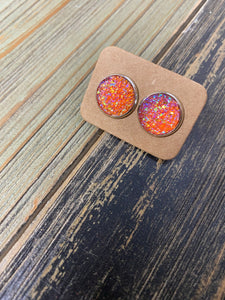 Orange Druzy Studs